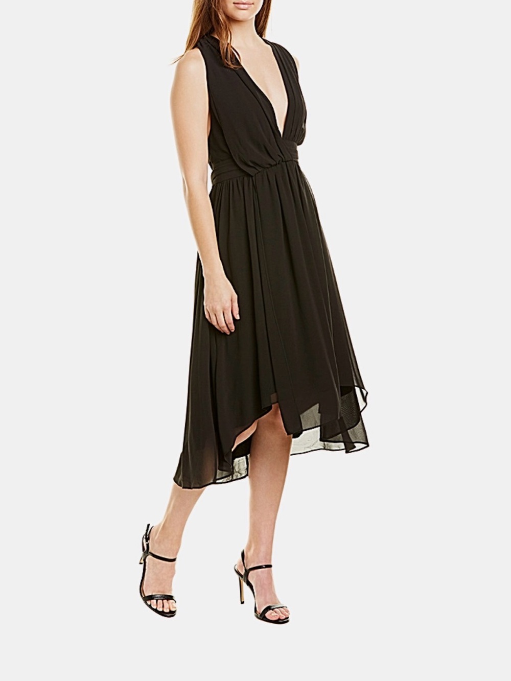 Haute Hippie Black V-Neck Asymmetrical Midi Dress